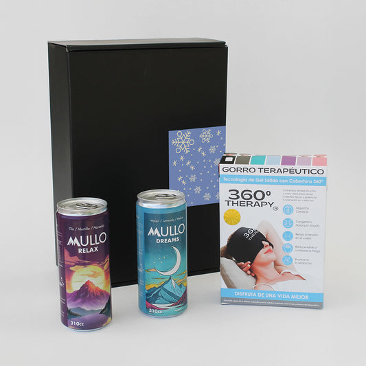 Modo Pausa es un set de bienestar que combina un gorro terapéutico frío/calor y aguas naturales Mullo para promover descanso, claridad y desconexión del estrés diario. ¡Cotiza con nosotros!