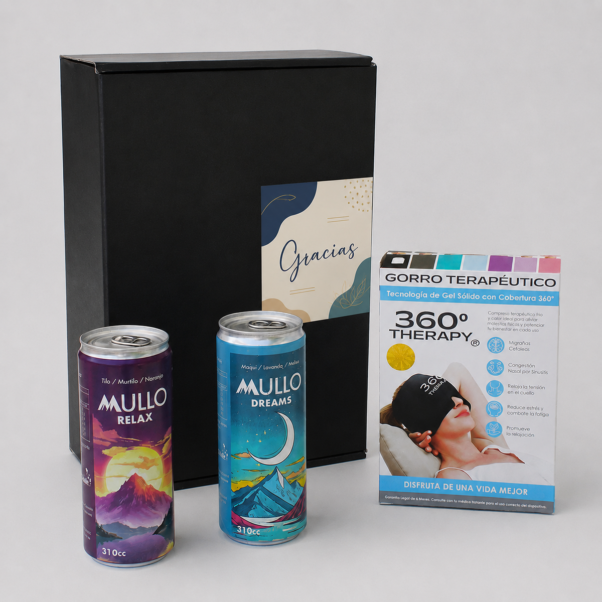 Modo Pausa es un set de bienestar que combina un gorro terapéutico frío/calor y aguas naturales Mullo para promover descanso, claridad y desconexión del estrés diario. ¡Cotiza con nosotros!