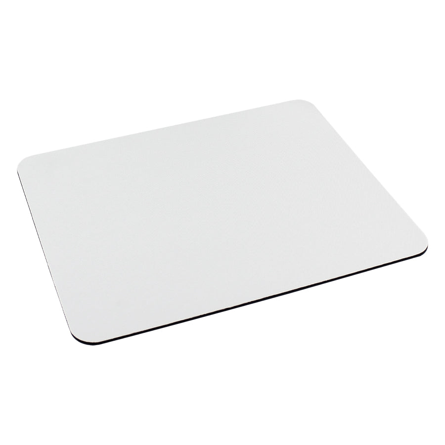 Mouse pad sublimable de alta calidad con superficie blanca para impresión personalizada con logo corporativo y base antideslizante negra. Ideal para regalos corporativos.