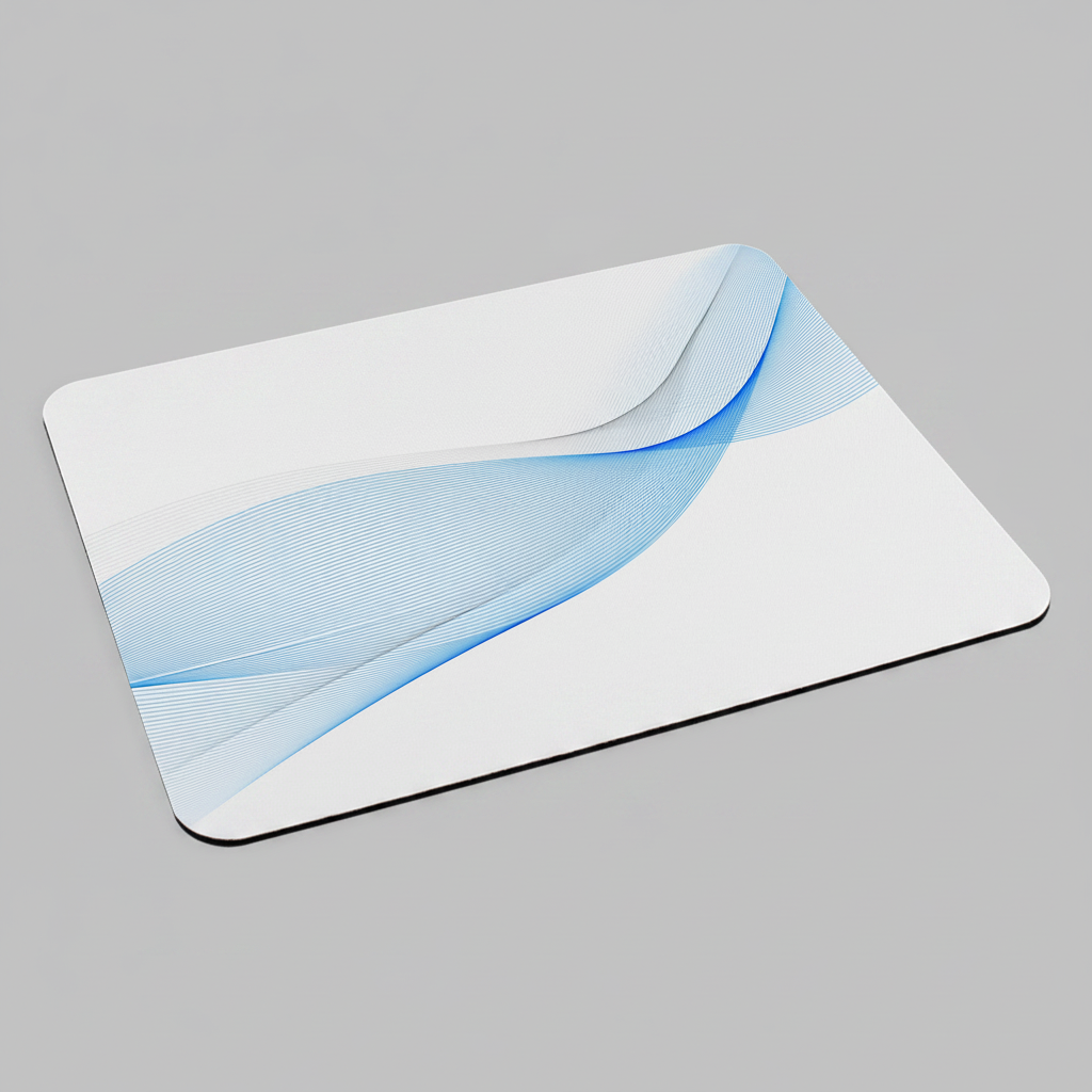 Mouse pad sublimable de alta calidad con superficie blanca para impresión personalizada con logo corporativo y base antideslizante negra. Ideal para regalos corporativos.