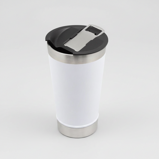 Mug-bar térmico 500ml de acero inoxidable con abridor de botellas. Mantiene 2hrs caliente, 4hrs frío. Logo grabado. Mínimo 100 unidades.
