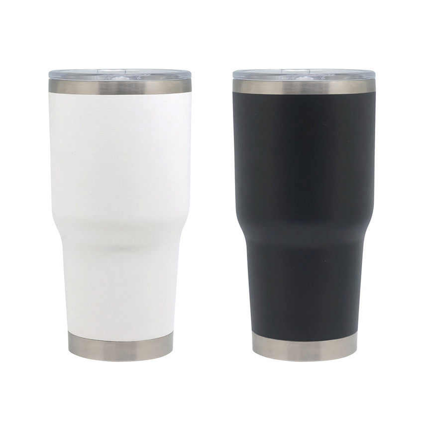 Mug grande de acero inoxidable 850ml con tapa plástica transparente a presión. Ideal para merchandising con logo impreso o grabado. Mínimo 100 unidades.