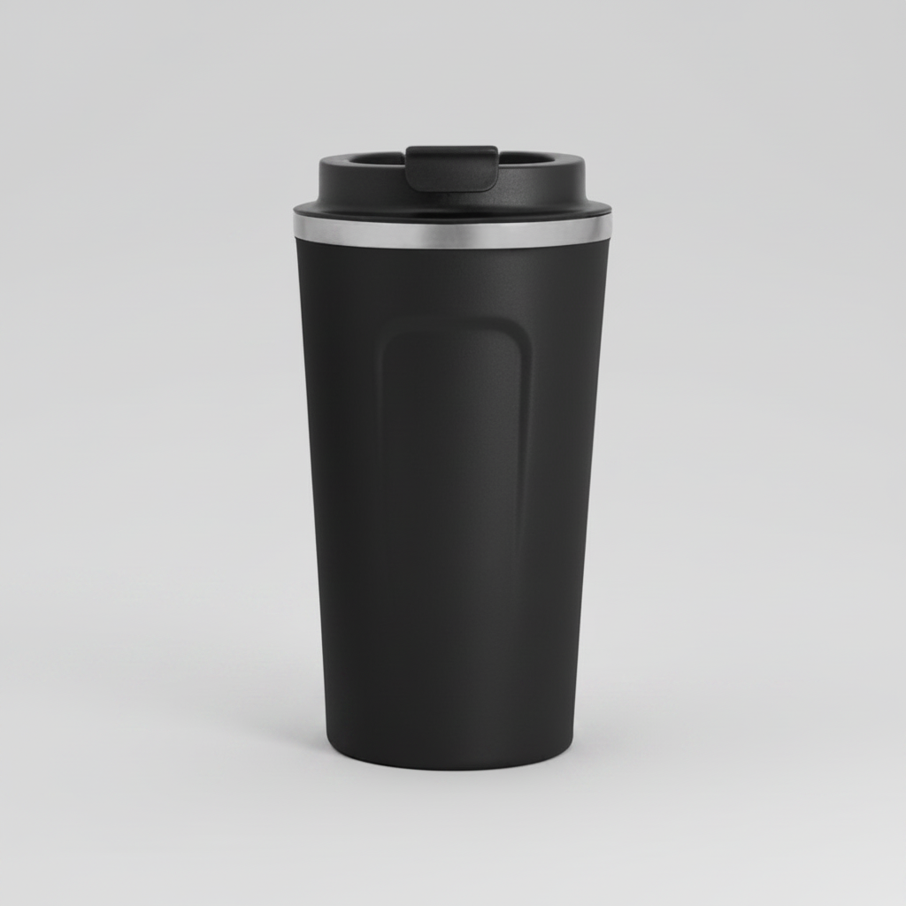 Mug térmico Astoria 500ml de acero inoxidable con tapa a rosca antiderrame. Mantiene 12hrs caliente, 24hrs frío. Logo grabado. Mínimo 100 unidades.