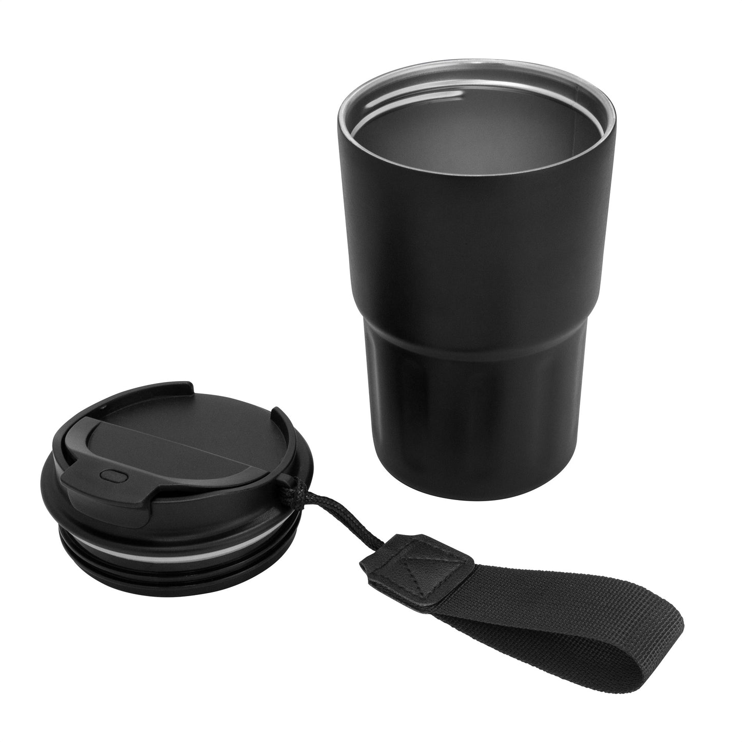 Mug de acero inoxidable con tecnología vacuum de doble pared. Mantiene bebidas calientes por 8h y frías por 12h. Acabado mate, 400ml y tapa hermética. ¡Personaliza con tu logo! Pedido mínimo 50 unidades.