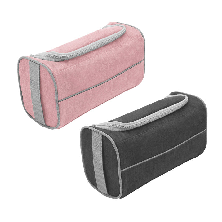 Neceser organizador personalizado con logo impreso, con tapa acolchada, bolsillos internos de red y asa lateral para transportar. Ideal para regalos corporativos y merchandising promocional.