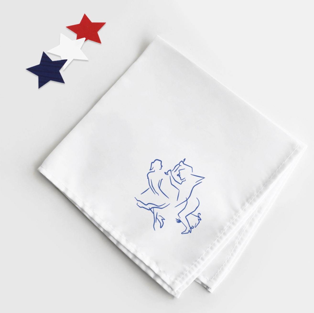 Pañuelo blanco de 40 x 40 cm personalizado con logo corporativo y diseño alusivo a la cueca. Un regalo corporativo con identidad y tradición chilena.