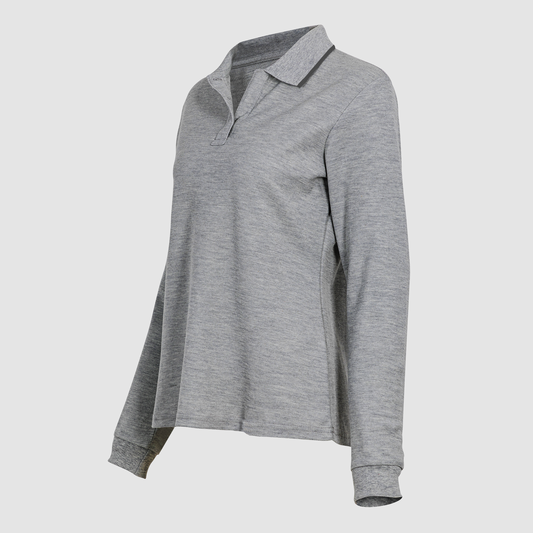 Polera corporativa mujer manga larga, 100% algodón peinado. Ideal para uniformes. Personalizable con bordado o impresión. Protección UV