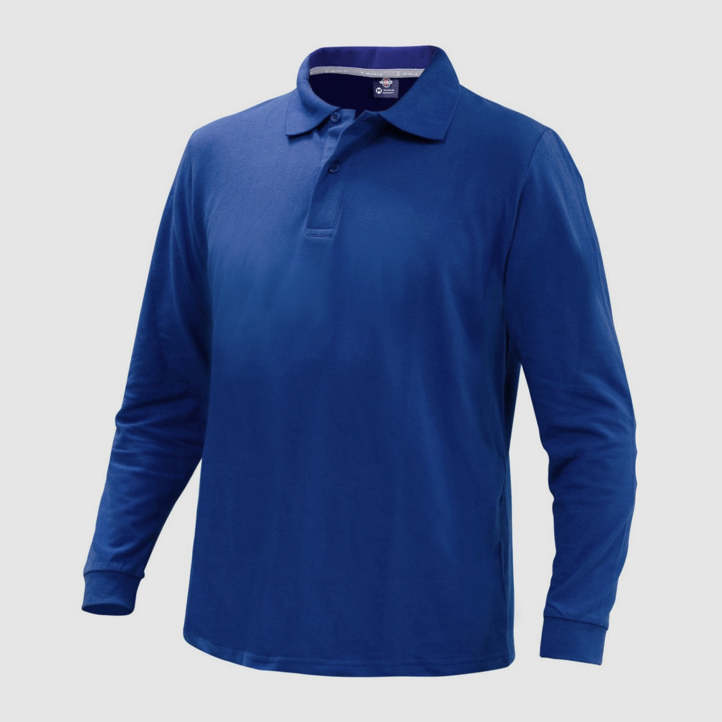 Polera corporativa piqué hombre manga larga con spandex, antipilling y protección UV. Personalizable con bordado o impresión. Pedido mínimo 50 unidades.