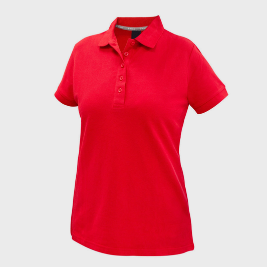 Polera corporativa piqué mujer manga corta con spandex y antipilling. Flexible y duradera. Personalizable con bordado o impresión. Pedido mínimo 50 unidades.