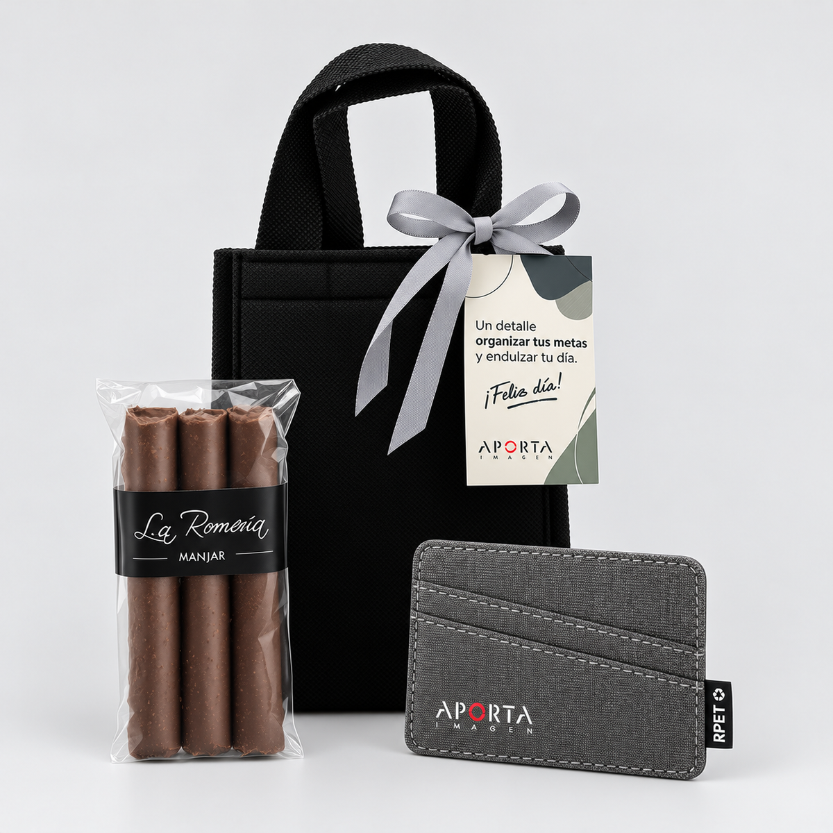 Sorprende con un regalo corporativo con porta tarjetas RFID de materiales reciclados y 3 cuchuflí bañados en chocolate. Incluye presentación personalizada con tu marca.