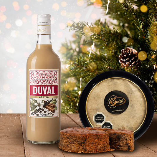 Set navideño con Cola de Mono artesanal Mackenna Premium y Pan de Pascua Big Dan Suitt en envase metálico. Un regalo corporativo ideal para celebrar y compartir.