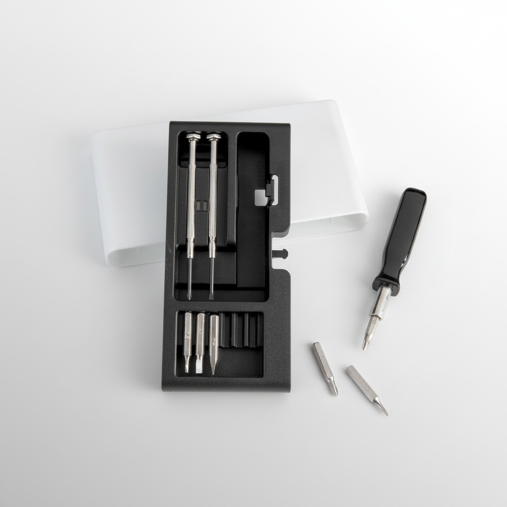 Práctico set de destornilladores imantados en estuche con apertura push. Incluye 8 puntas de precisión y base magnética para mantener el orden. El regalo corporativo ideal para tu marca. ¡Personalízalo con tu logo en Aporta Imagen! 