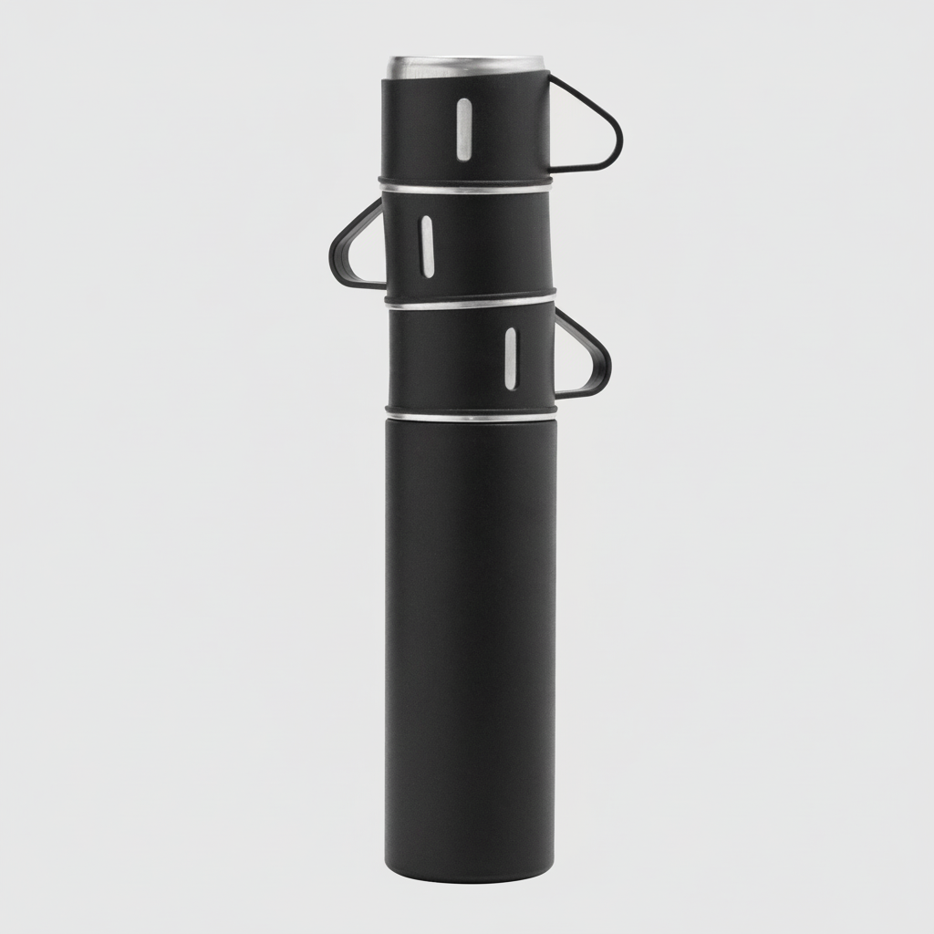Lleva tus bebidas favoritas con este set de termo 500 ml y 3 tazas. Doble pared al vacío de acero inoxidable. Mantiene 12h calor y 24h frío. Acabado mate elegante, ideal para compartir. ¡Cómpralo hoy!