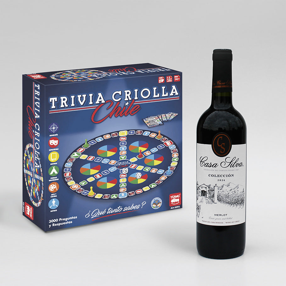 Regalo corporativo con vino Casa Silva y el entretenido juego Trivia Criolla Chilena. Una experiencia para compartir, aprender y disfrutar de nuestras tradiciones.