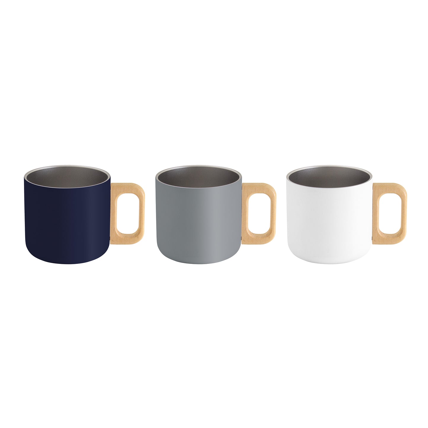 Taza de acero de doble pared con asa de madera natural. Pintura de alta resistencia y durabilidad. Disponible en 3 colores. No es solo una taza, es una pieza de diseño que mantiene la temperatura de tus bebidas por más tiempo gracias a su estructura de doble pared. Personalizable