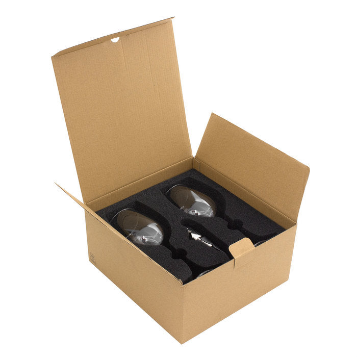 Set de 2 copas de vino 350ml y sacacorchos de acero inoxidable en caja original con logo. El regalo perfecto para el Día del Padre.