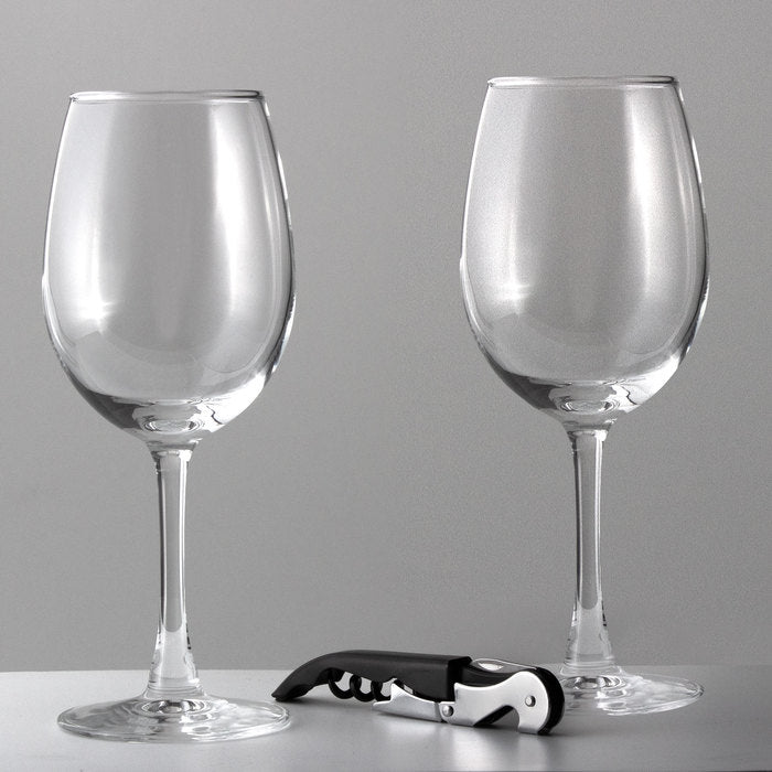 Set de 2 copas de vino 350ml y sacacorchos de acero inoxidable en caja original con logo. El regalo perfecto para el Día del Padre.