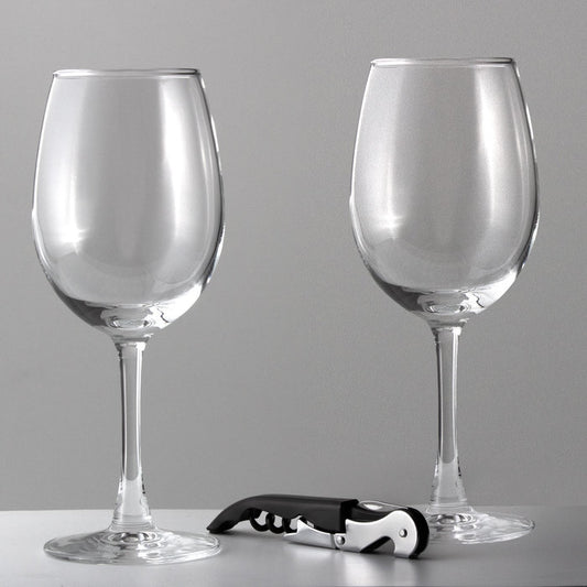Set de 2 copas de vino 350ml y sacacorchos de acero inoxidable en caja original con logo. El regalo perfecto para el Día del Padre.
